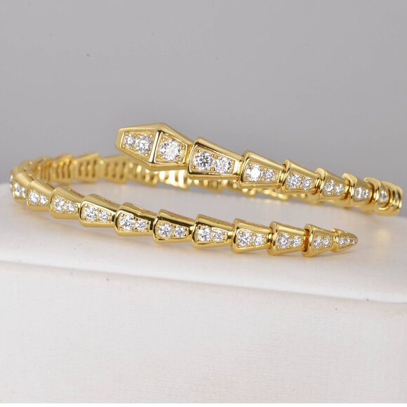 GRA Certified Snake Moissanite Bangle 7" - Picture 3 of 5